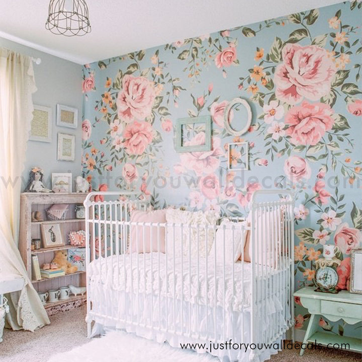 girl nursery room floral wallpaper peel and stick removable