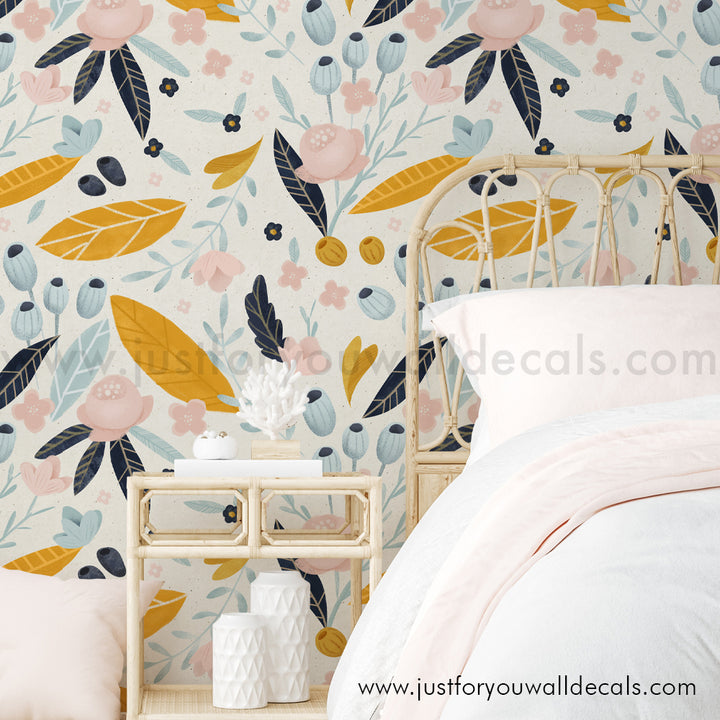 retro boho floral wallpaper peel and stick removable