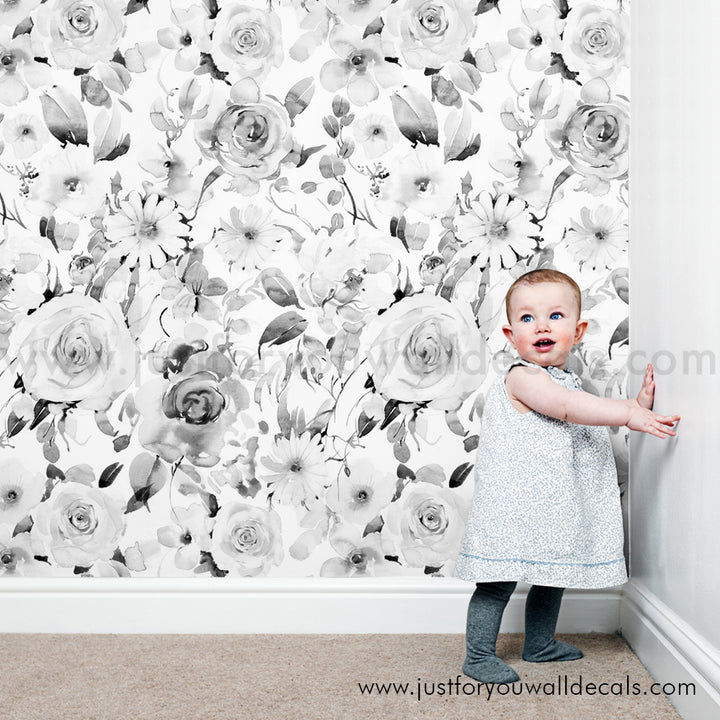 black and white floral wallpaper peel and stick removable