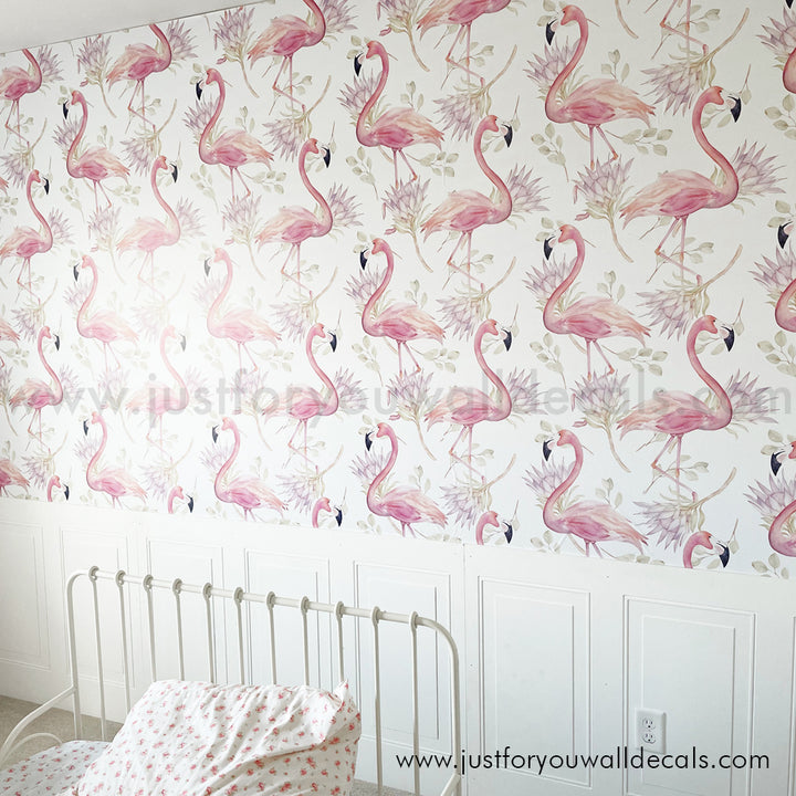 Flamingo wallpaper peel and stick removable, kids wallpaper