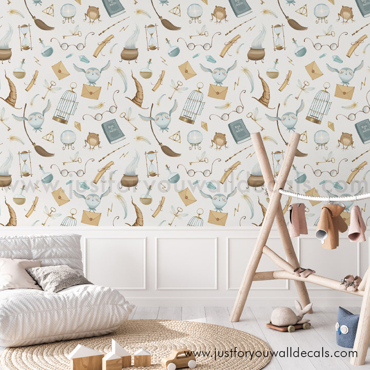 harry potter wallpaper, harry potter peel and stick wallpaper, boy wallpaper, wizard wallpaper, Hogwarts wallpaper, harry potter nursery