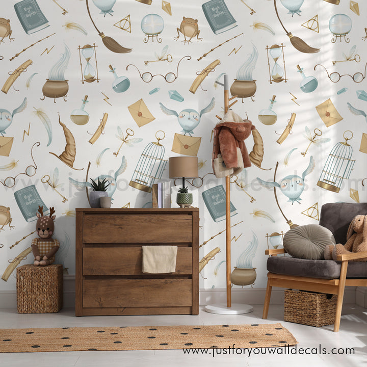 harry potter wallpaper, harry potter peel and stick wallpaper, boy wallpaper, wizard wallpaper, hogwarts wallpaper, harry potter nursery