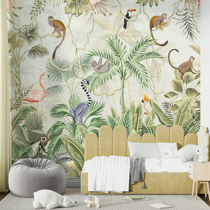 kids nursery safari jungle animal removable peel and stick wallpaper