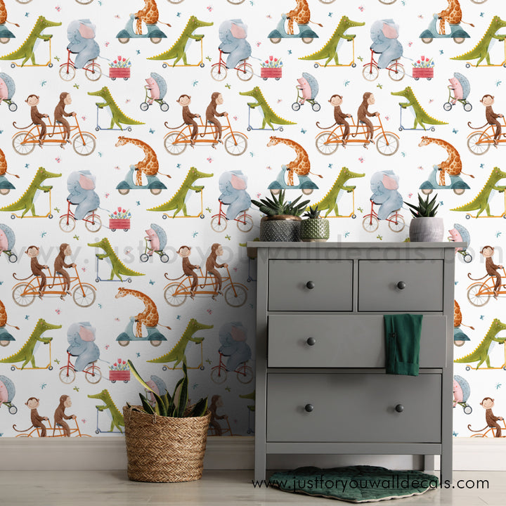 Kids animal wallpaper, baby boy nursery wallpaper peel and stick removable