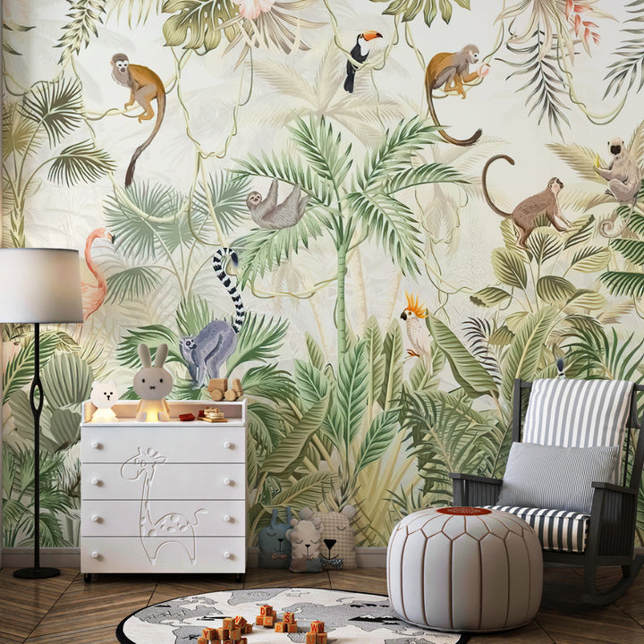 kids nursery safari jungle animal removable peel and stick wallpaper