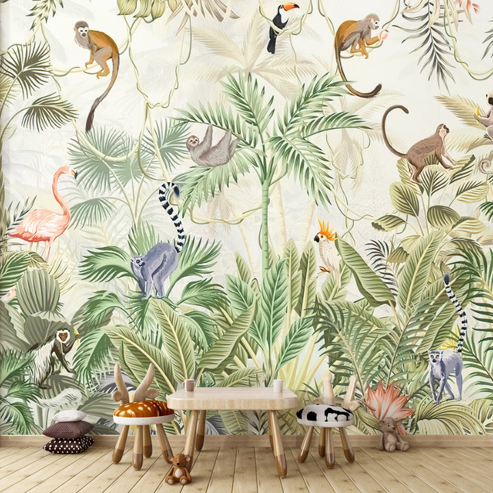 kids nursery safari jungle animal removable peel and stick wallpaper