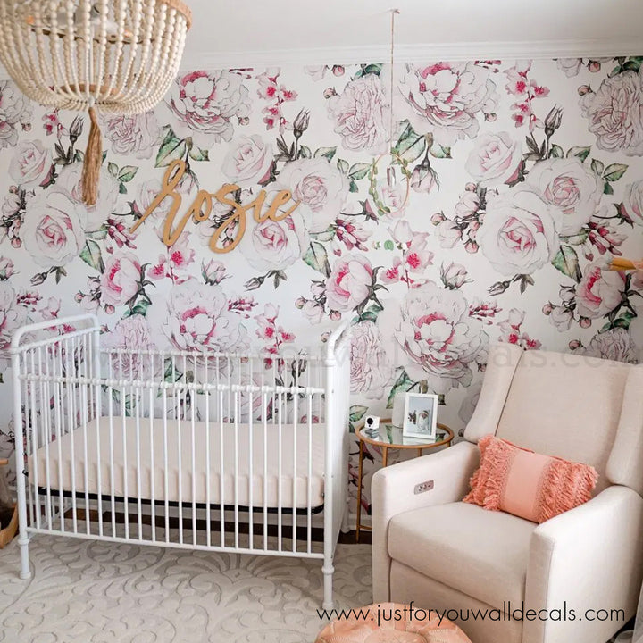 girl nursery floral wallpaper peel and stick