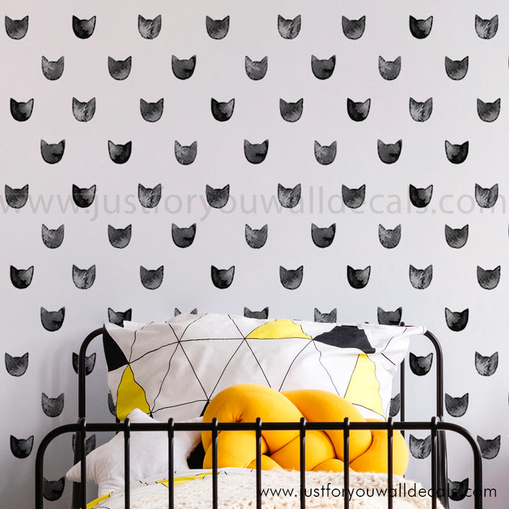 black and white watercolour cat wallpaper, girls room wallpaper, cat wallpaper, peel and stick, pre-pasted wallpaper, removableblack and white watercolour cat wallpaper, girls room wallpaper, cat wallpaper, peel and stick, pre-pasted wallpaper, removable