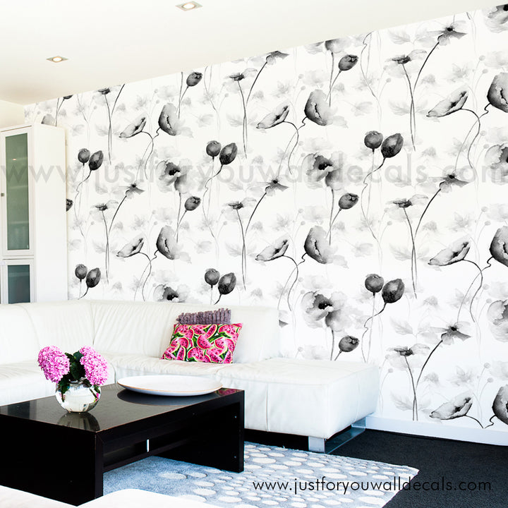 black and white floral wallpaper peel and stick