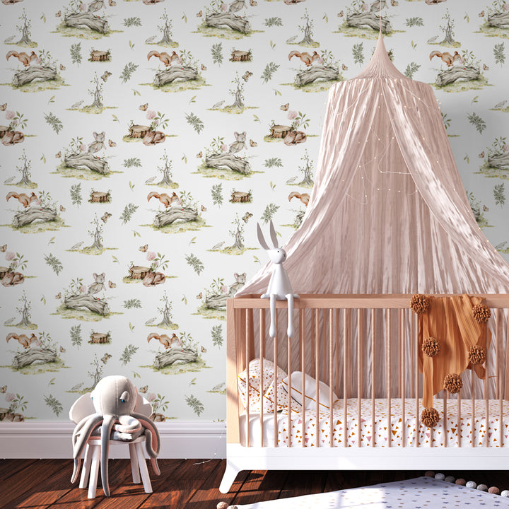 woodland animal girls room peel and stick wallpaper