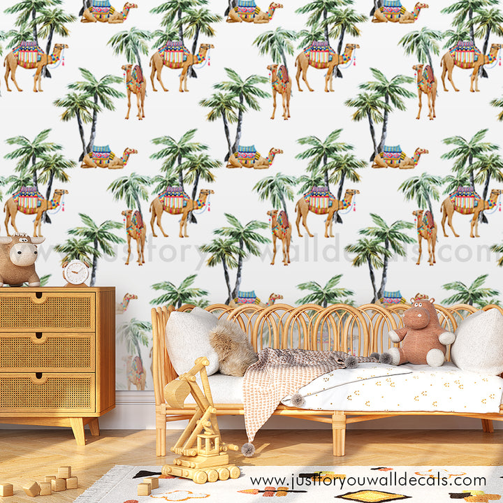 Boho Palm Tree Camel wallpaper peel and stick removable