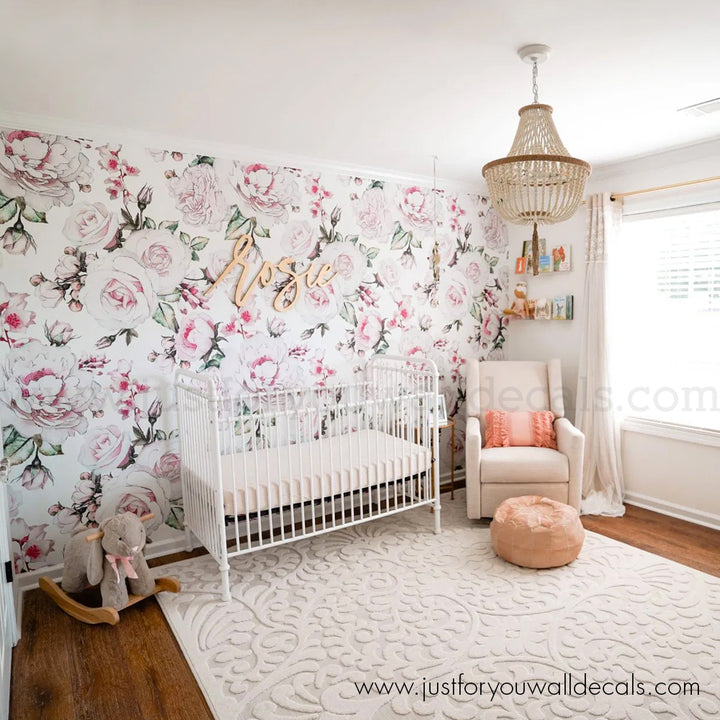 girl nursery floral wallpaper peel and stick