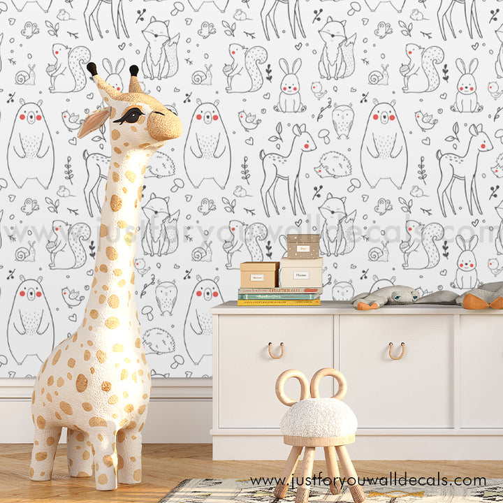 Baby nursery woodland animal wallpaper peel and stick removable, kids wallpaperBaby Boy nursery woodland animal wallpaper peel and stick removable, kids wallpaper