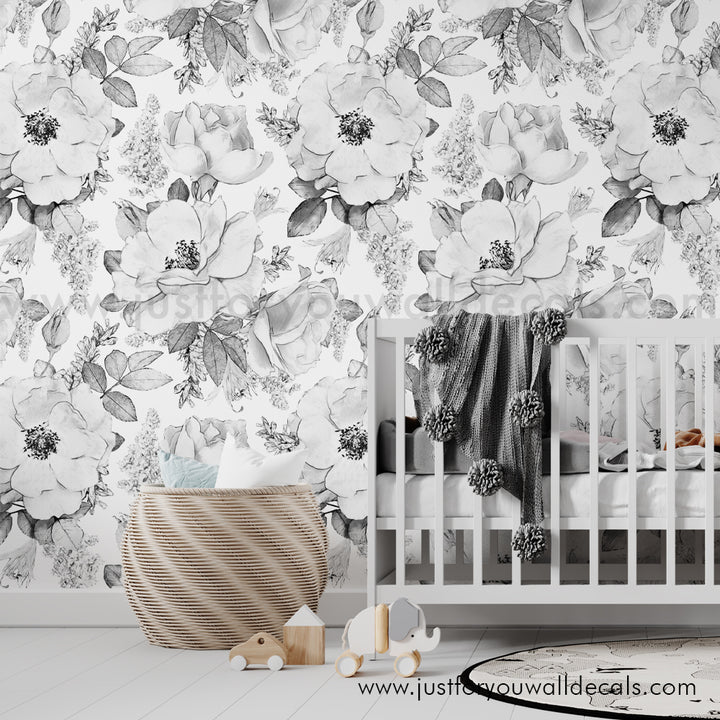 black and white floral wallpaper peel and stick 