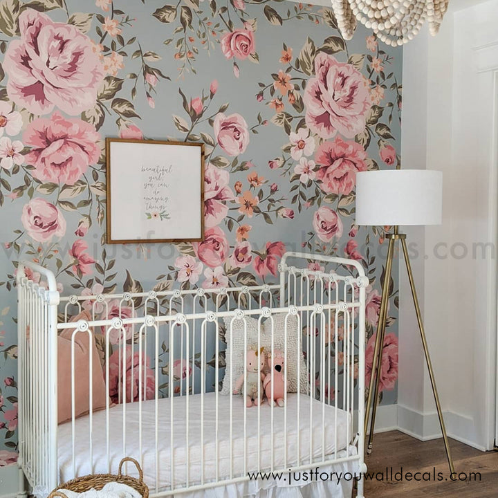 girl nursery room floral wallpaper peel and stick removable