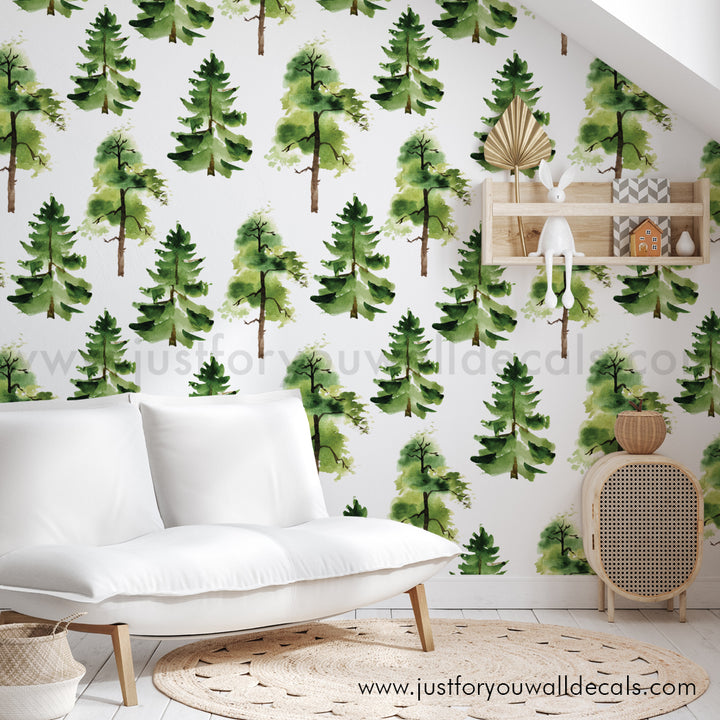 Tree wallpaper, forest wallpaper, evergreen wallpaper, forest wallpaper kids room, baby boy nursery wallpaper, woodland wallpaper, woodland tree nursery wallpaper peel and stick wallpaper, pre pasted wallpaper, removable