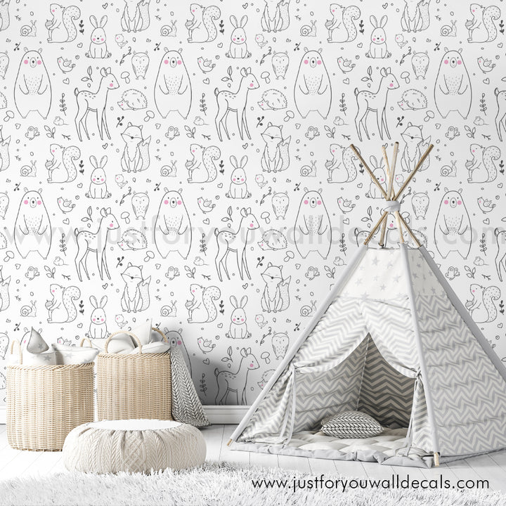 Baby nursery woodland animal wallpaper peel and stick removable, kids wallpaperBaby Boy nursery woodland animal wallpaper peel and stick removable, kids wallpaper