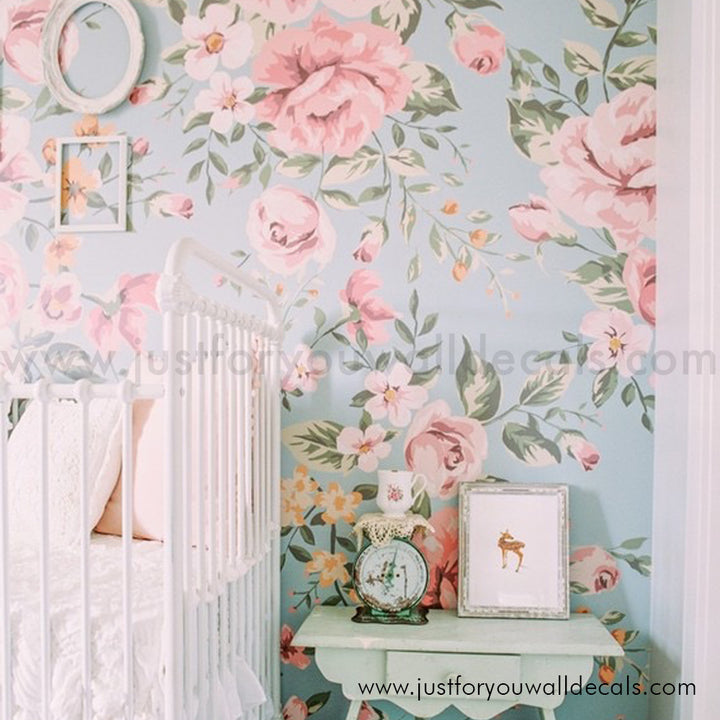 girl nursery room floral wallpaper peel and stick removable