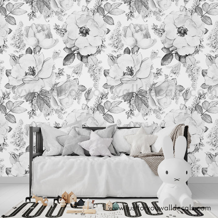 black and white floral wallpaper peel and stick 