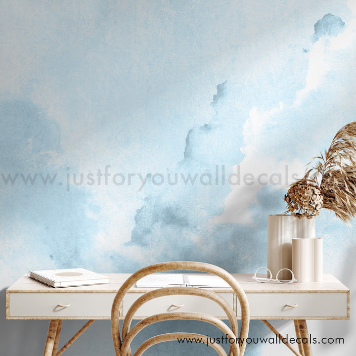 Blue watercolour background wallpaper peel and stick, baby boy nursery wallpaper peel and stick, removable wallpaper, laundry room bathroom bedroom watercolor wallpaper peel and stick