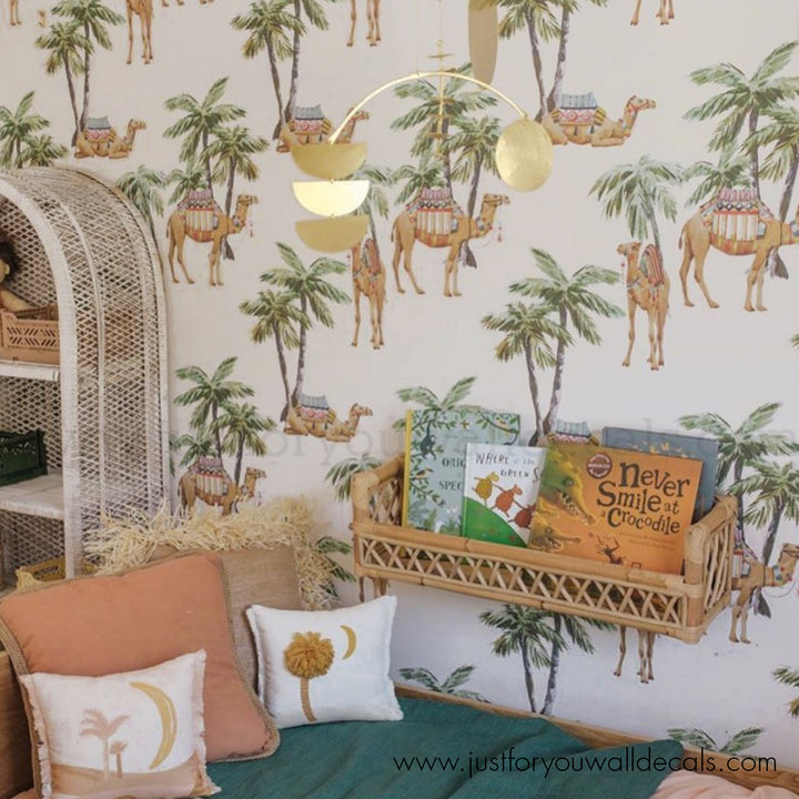 Boho Palm Tree Camel wallpaper peel and stick removable