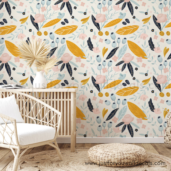 retro boho floral wallpaper peel and stick removable