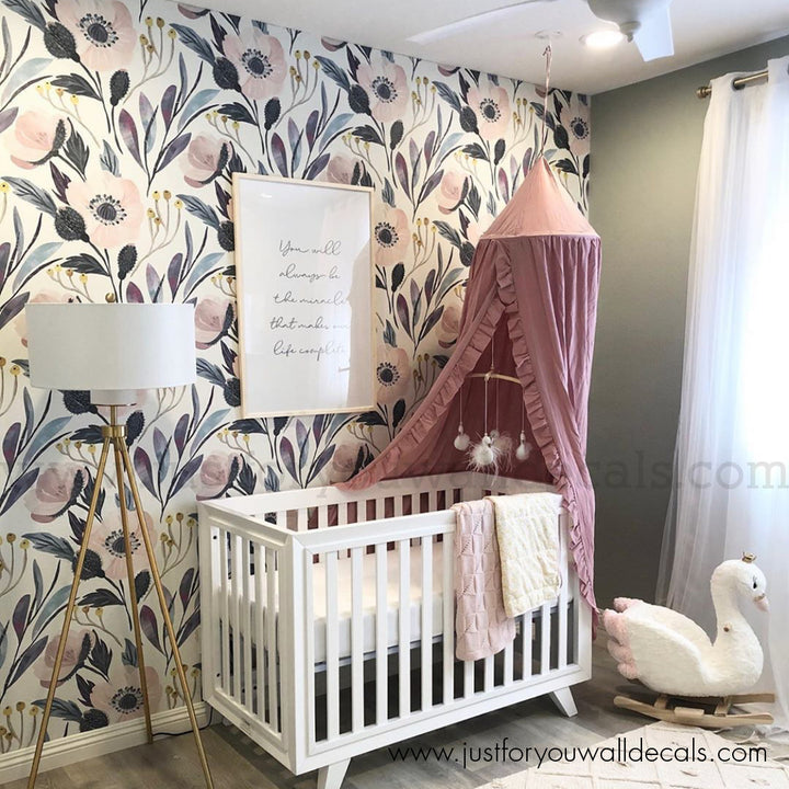 girl nursery floral wallpaper peel and stick 