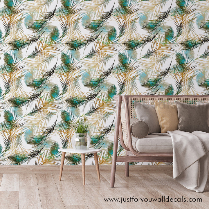 bird peacock feather peel and stick wallpaper removable