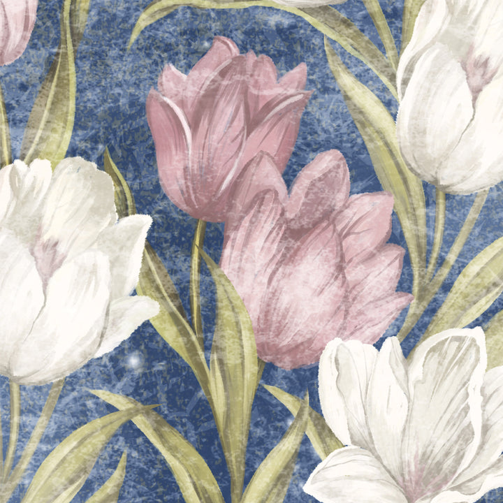 Floral Tulip Flower Peel and Stick Removable Wallpaper, Pink and White Floral Wallpaper Peel and Stick Wallpaper