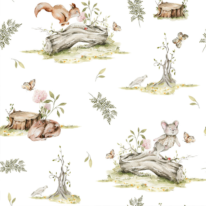 woodland animal girls room peel and stick wallpaper