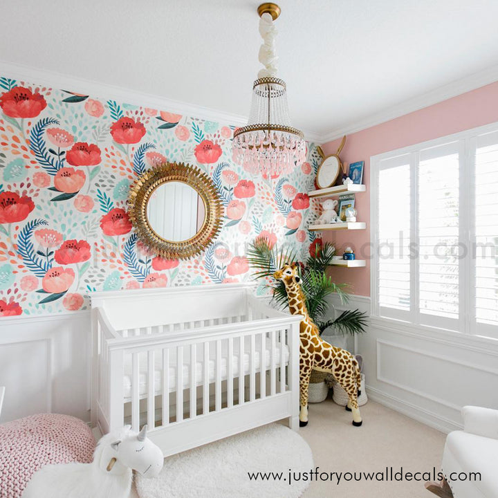 girl nursery floral wallpaper peel and stick 