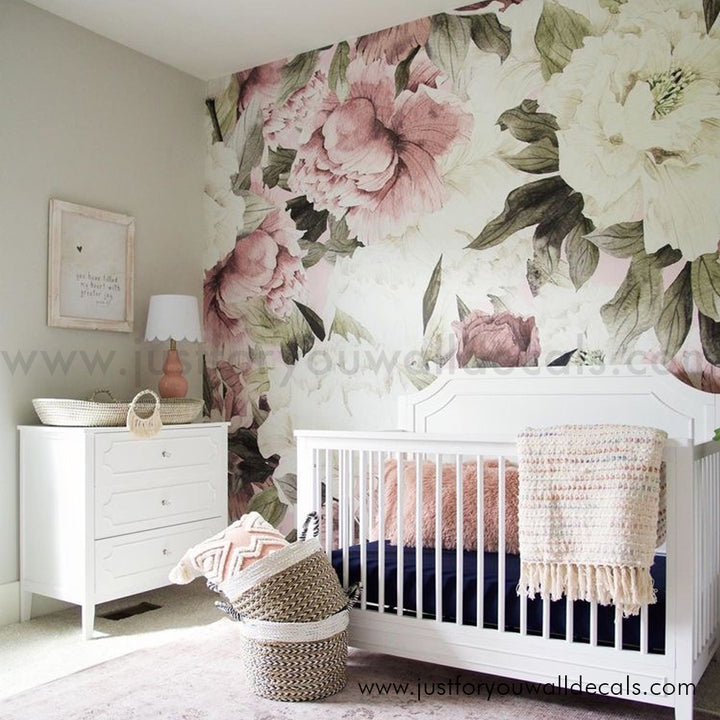 girl nursery floral wallpaper peel and stick