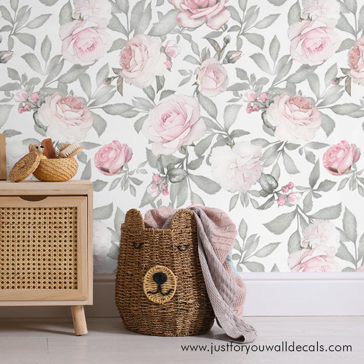 girls nursery room floral wallpaper peel and stick removable