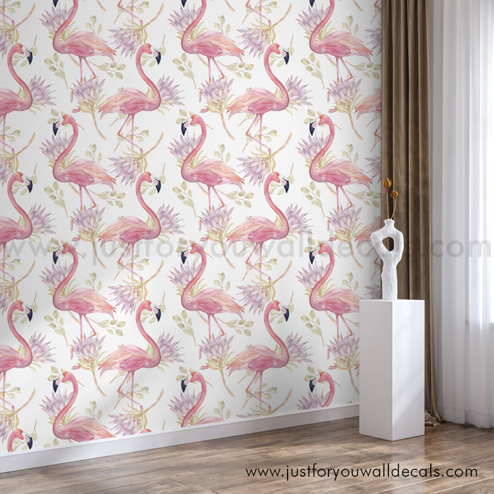 Flamingo wallpaper peel and stick removable, kids wallpaper