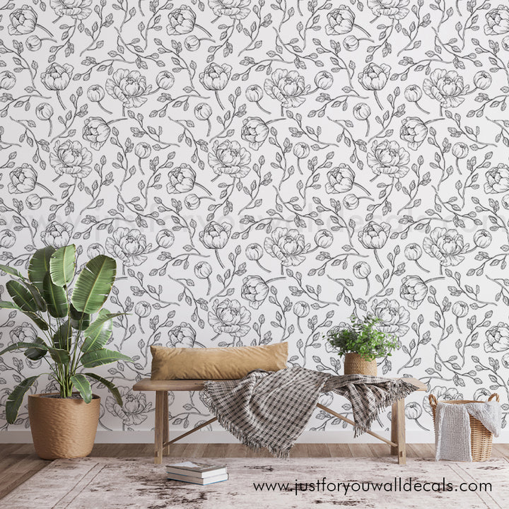 black and white peony wallpaper peel and stick