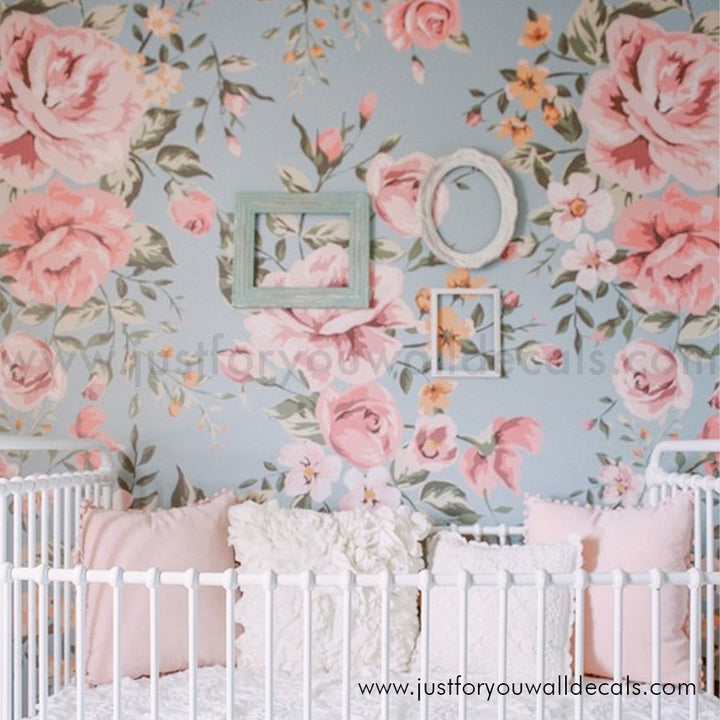 girl nursery room floral wallpaper peel and stick removable