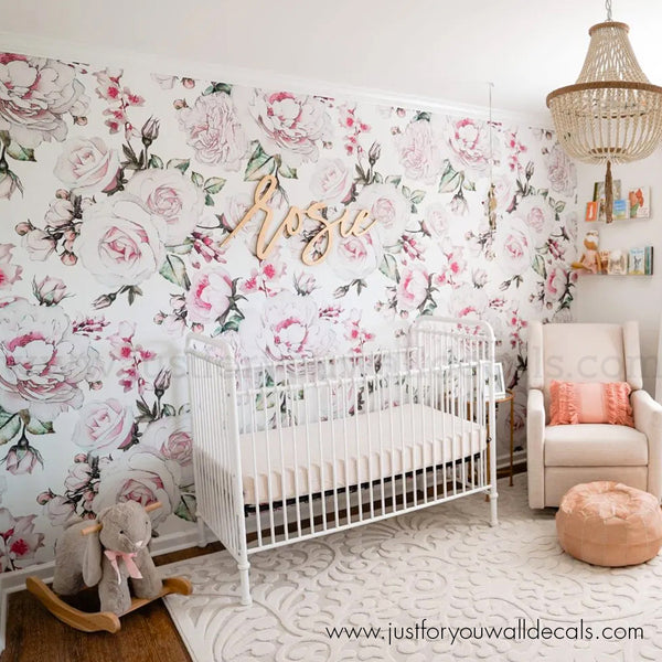 girl nursery floral wallpaper peel and stick