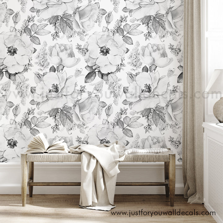 black and white floral wallpaper peel and stick 