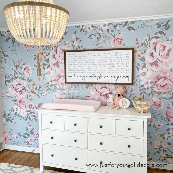 girl nursery room floral wallpaper peel and stick removable