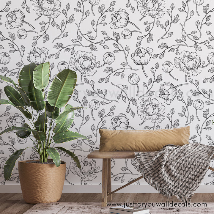 black and white floral wallpaper peel and stick