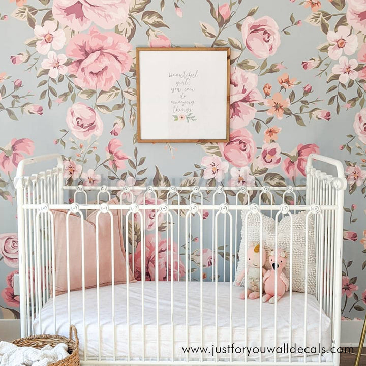 girl nursery room floral wallpaper peel and stick removable