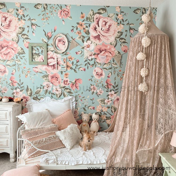 girl nursery room floral wallpaper peel and stick removable