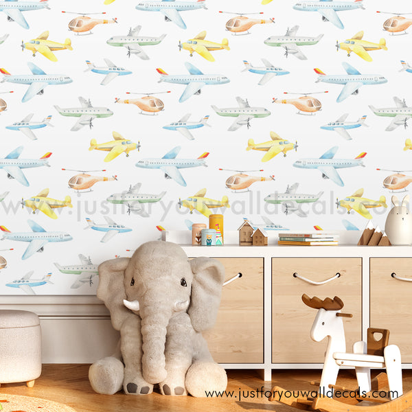 Boys airplane wallpaper peel and stick, baby boy nursery airplane wallpaper peel and stick