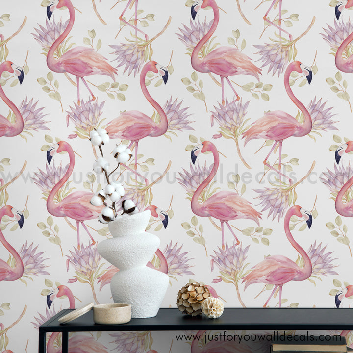 Flamingo wallpaper peel and stick removable, kids wallpaper