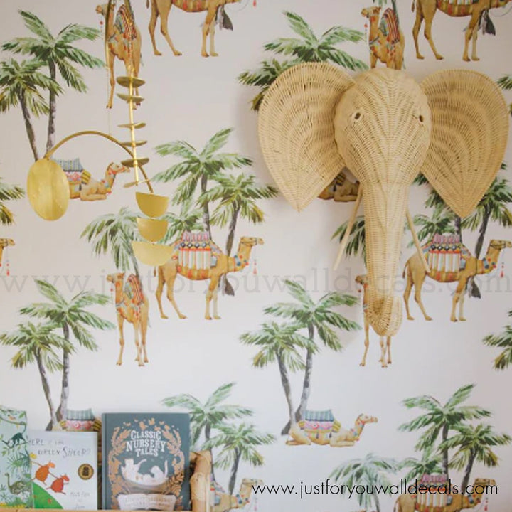 Boho Palm Tree Camel wallpaper peel and stick removable