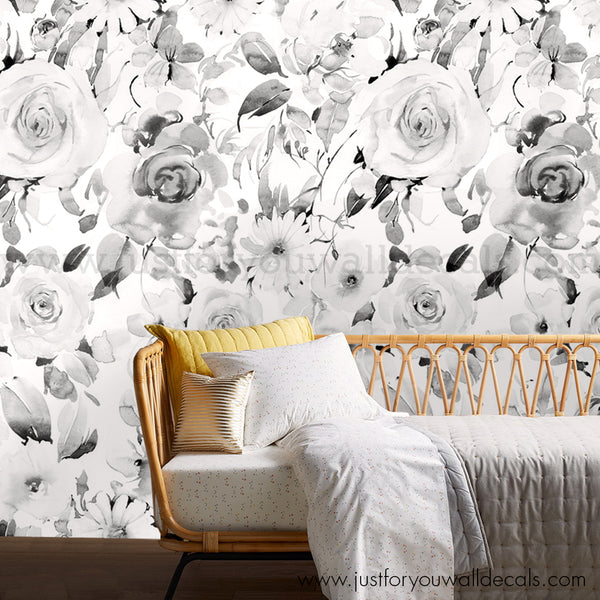 black and white floral wallpaper peel and stick removable