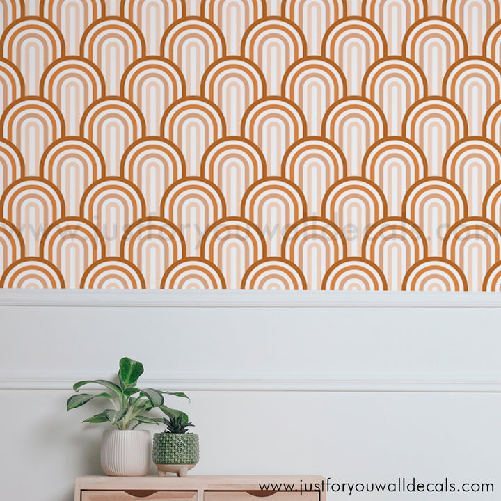 retro rainbow wallpaper, boho wallpaper, peel and stick wallpaper, removable wallpaper, retro wallpaper