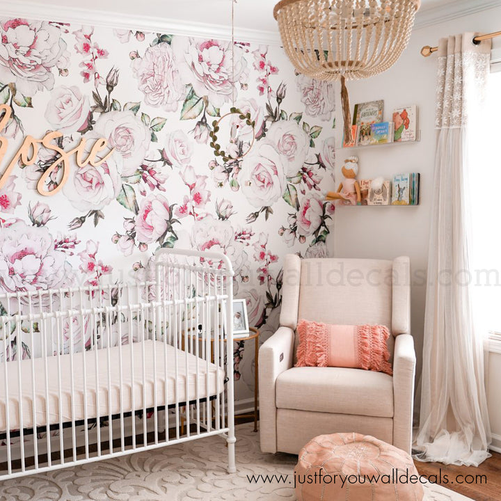 girl nursery floral wallpaper peel and stick