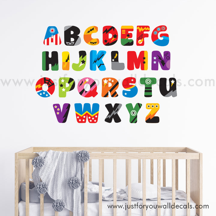 super hero alphabet wall decal, boys room wall decals, kids wall decals, nursery wall decals