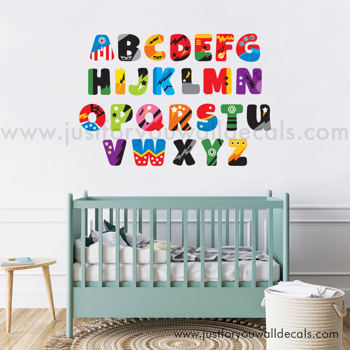 super hero alphabet wall decal, boys room wall decals, kids wall decals, nursery wall decals